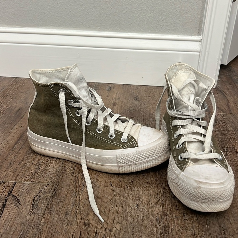 Platform High Top Olive green and white custom converse 6.5